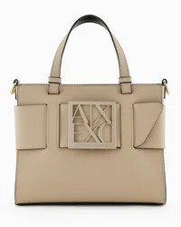 Armani Exchange OFFICIAL STORE Tote Bag Media Con Doppi Manici E Tracolla Beige