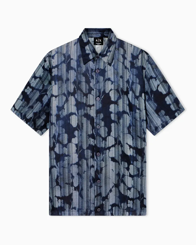 Armani Exchange Camicia in Twill di Viscosa Blu