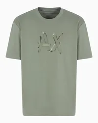 Armani Exchange OFFICIAL STORE T-shirt Regular Fit Con Logo Effetto Pennellate In Cotone Asv Verde