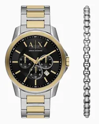 Armani Exchange OFFICIAL STORE Set Con Orologio Cronografo Bicolore In Acciaio Inossidabile Con Bracciale Argento