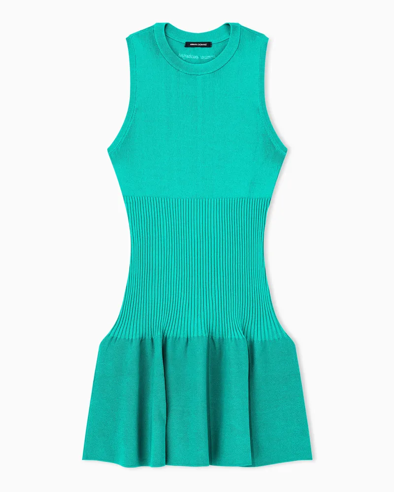 Armani Exchange Abito smanicato in maglia di viscosa con vita a costine Verde