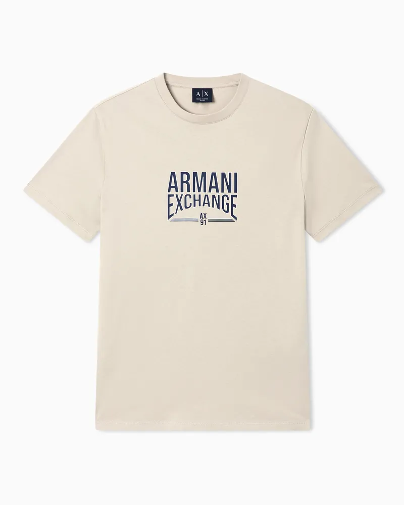 Armani Exchange T-shirt Slim Fit basic in Jersey di Cotone Beige