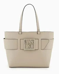 Armani Exchange OFFICIAL STORE Borsa Shopper Media Con Monogram Tono Su Tono Beige