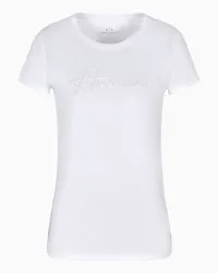 Armani Exchange OFFICIAL STORE T-shirt Slim Fit Con Lettering Logo E Paillettes Bianco