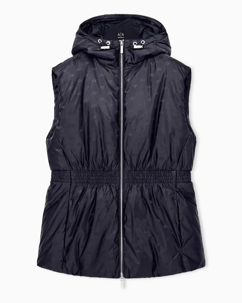 Armani Exchange Smanicato imbottito con cappuccio e logo jacquard allover Nero