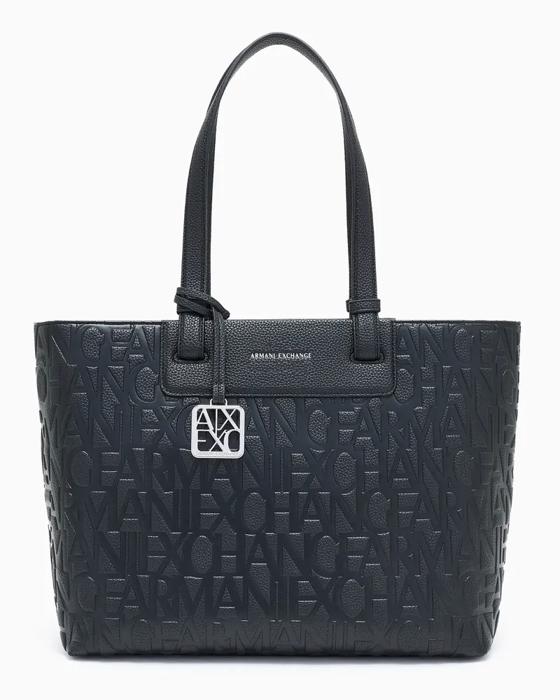 Armani Exchange Borsa con logo all-over a rilievo modello shopper Nero