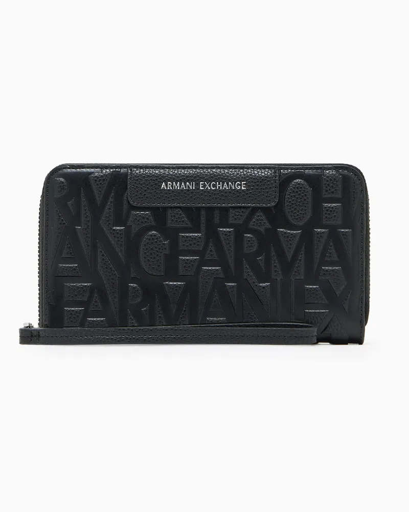 Armani Exchange Portafoglio orizzontale con logo allover Nero