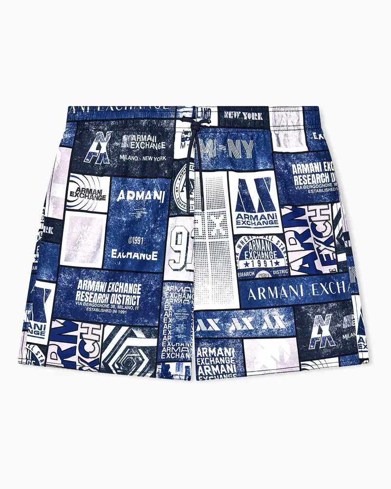 Armani Exchange Boxer mare con stampa a collage di loghi e coulisse Fantasia