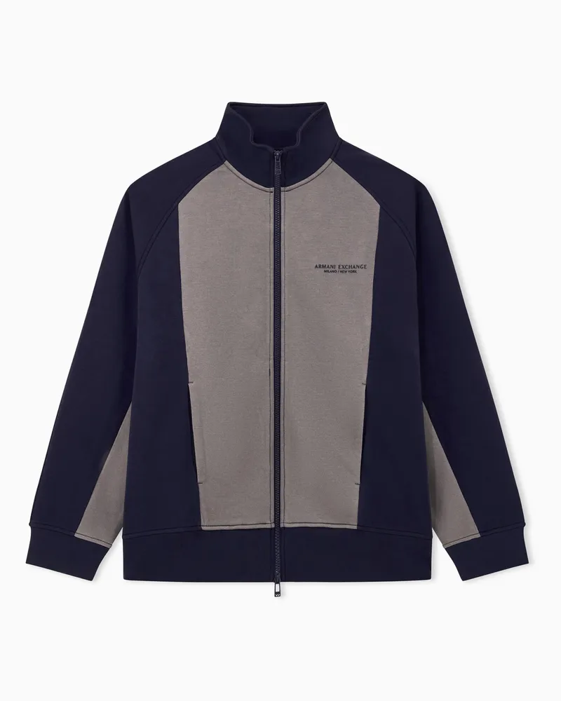 Armani Exchange Felpa fullzip in cotone stretch con collo alto Blu