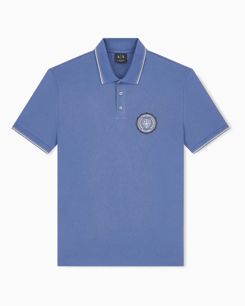 Armani Exchange Polo Crossover slim fit in piqué di cotone con logo Azzurro