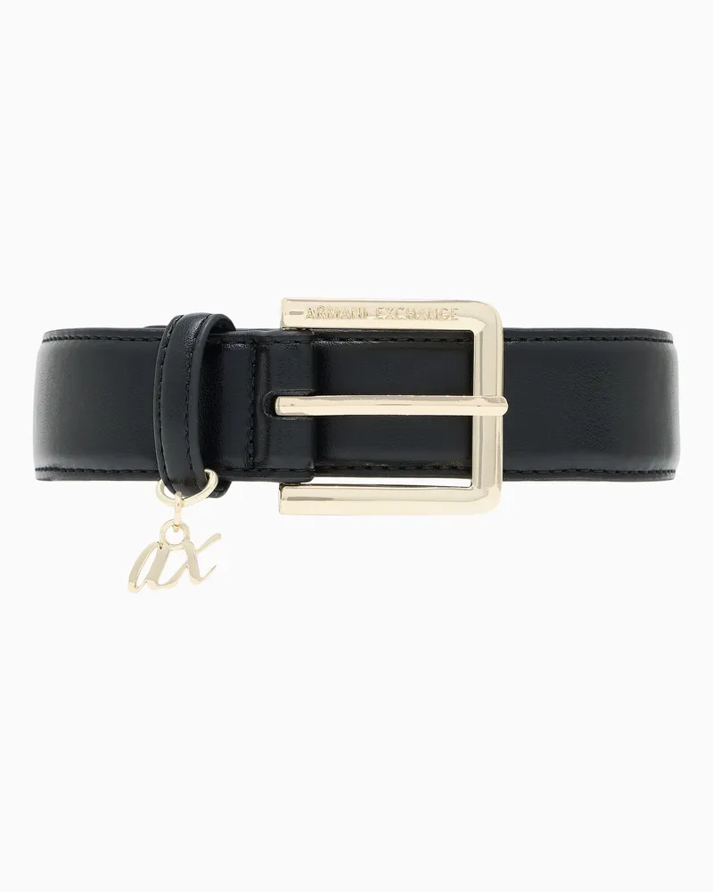Armani Exchange Cintura liscia con fibbia in metallo e logo inciso Nero