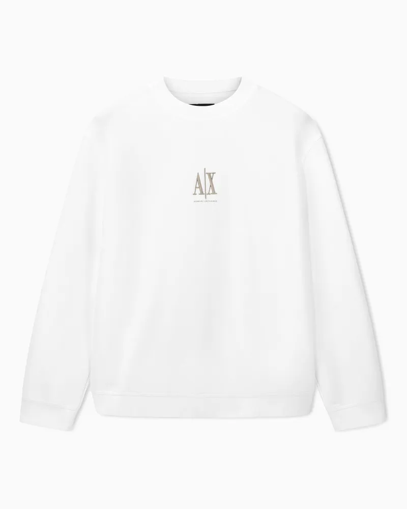 Armani Exchange Felpa cotone girocollo stretch con logo ricamato Icon Bianco