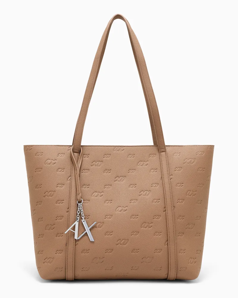 Armani Exchange Borsa shopping con logo a rilievo e charm Marrone
