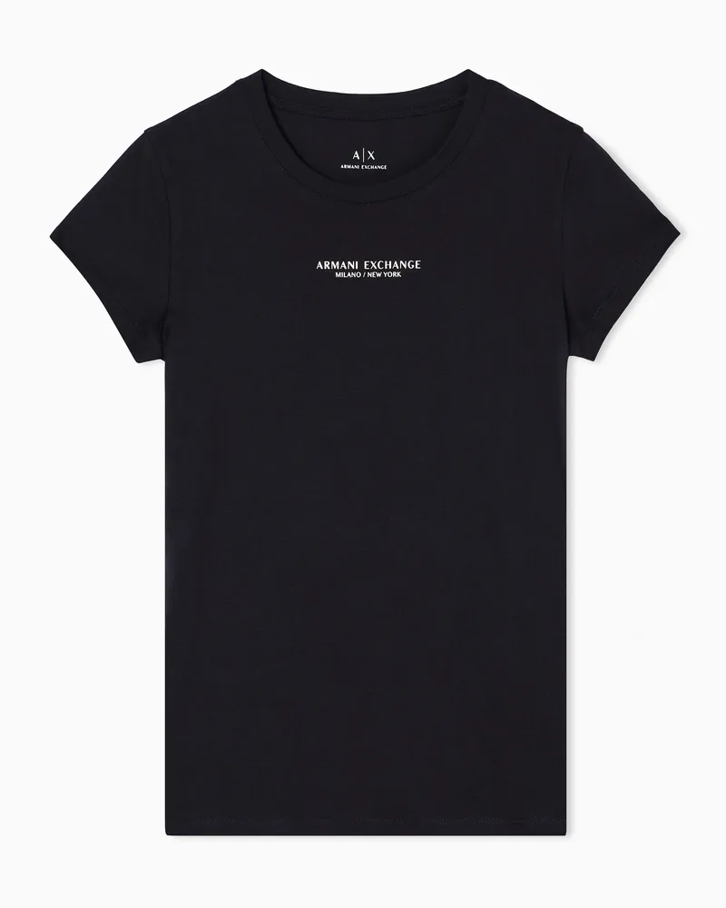 Armani Exchange T-shirt slim fit girocollo in cotone con logo Nero