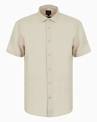 Armani Exchange OFFICIAL STORE Camicia Regular Fit In Puro Lino A Maniche Corte Beige