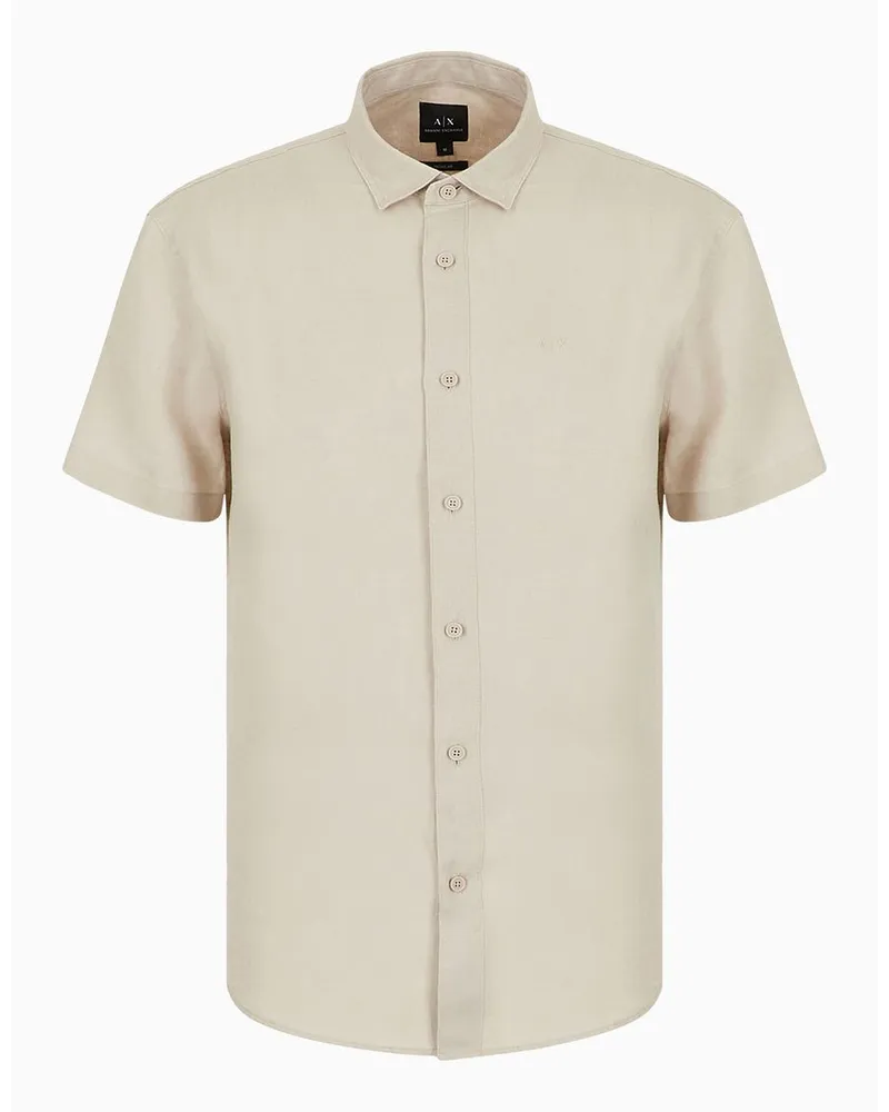 Armani Exchange OFFICIAL STORE Camicia Regular Fit In Puro Lino A Maniche Corte Beige