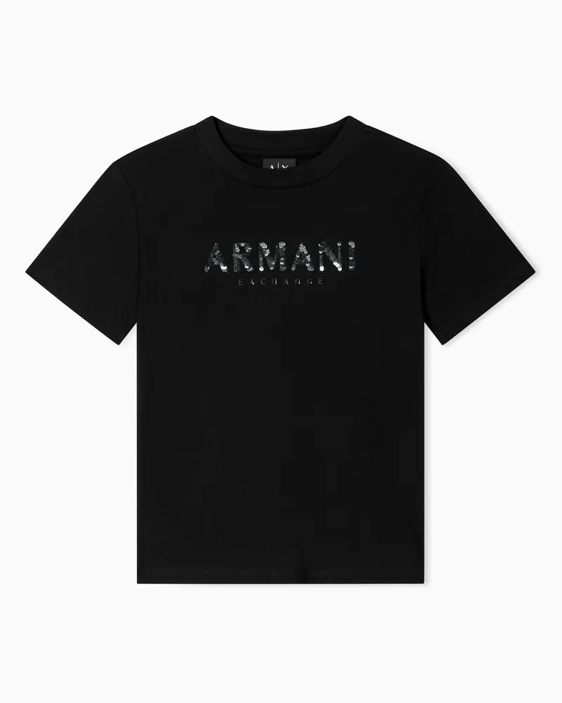Armani Exchange T-Shirt Relaxed Fit in Jersey di Cotone Nero