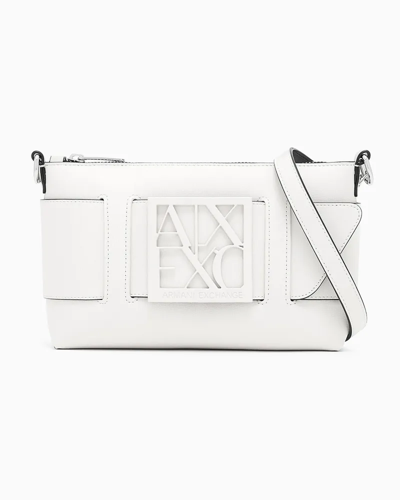 Armani Exchange Borsa con tracolla con logo frontale in rilievo e zip Bianco