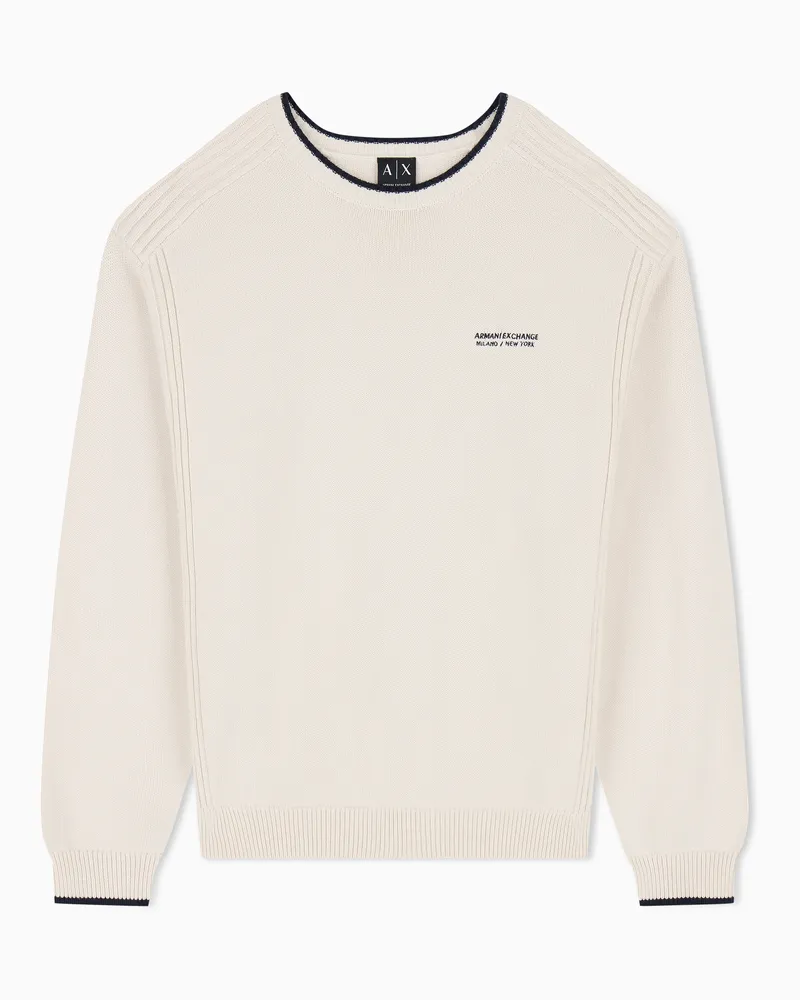 Armani Exchange Pullover girocollo regular fit in misto cotone con logo Bianco