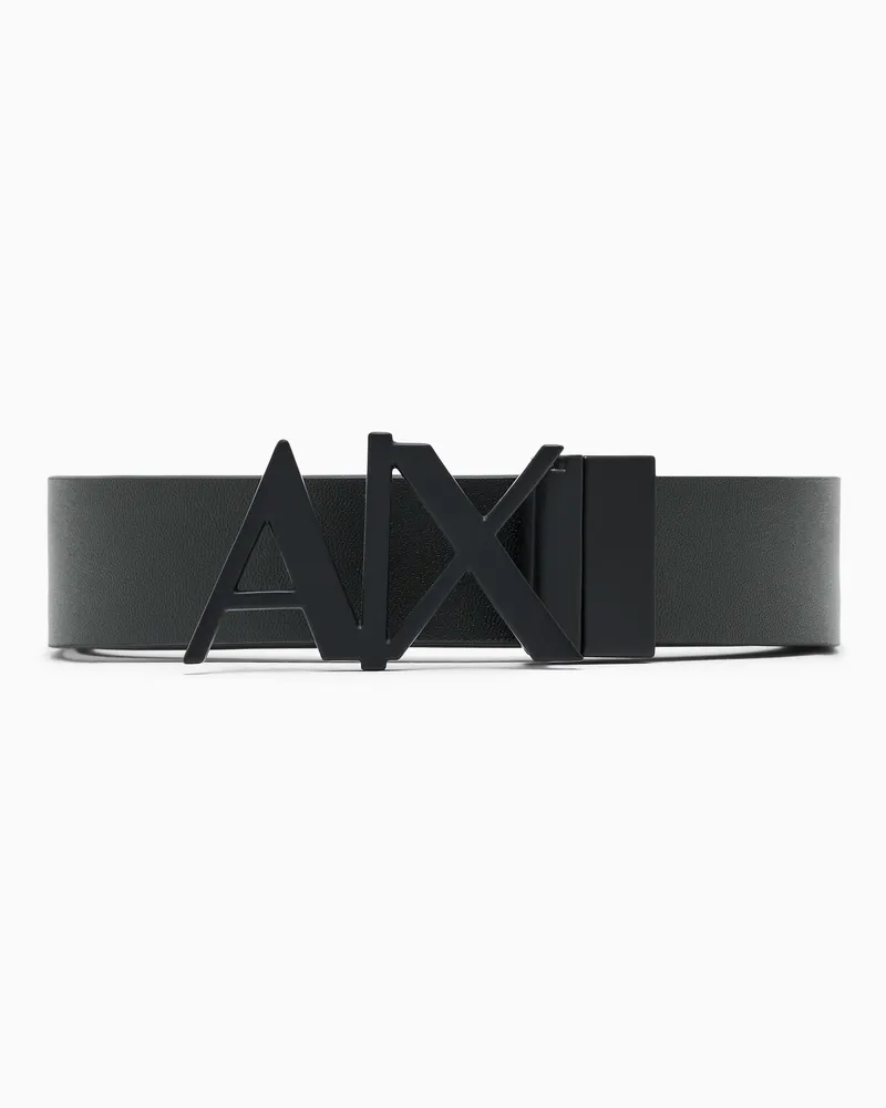 Armani Exchange Cintura in pelle con fibbia a placca e logo Nero