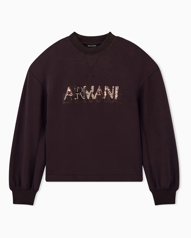 Armani Exchange Felpa regular fit in tessuto scuba di viscosa stretch Marrone