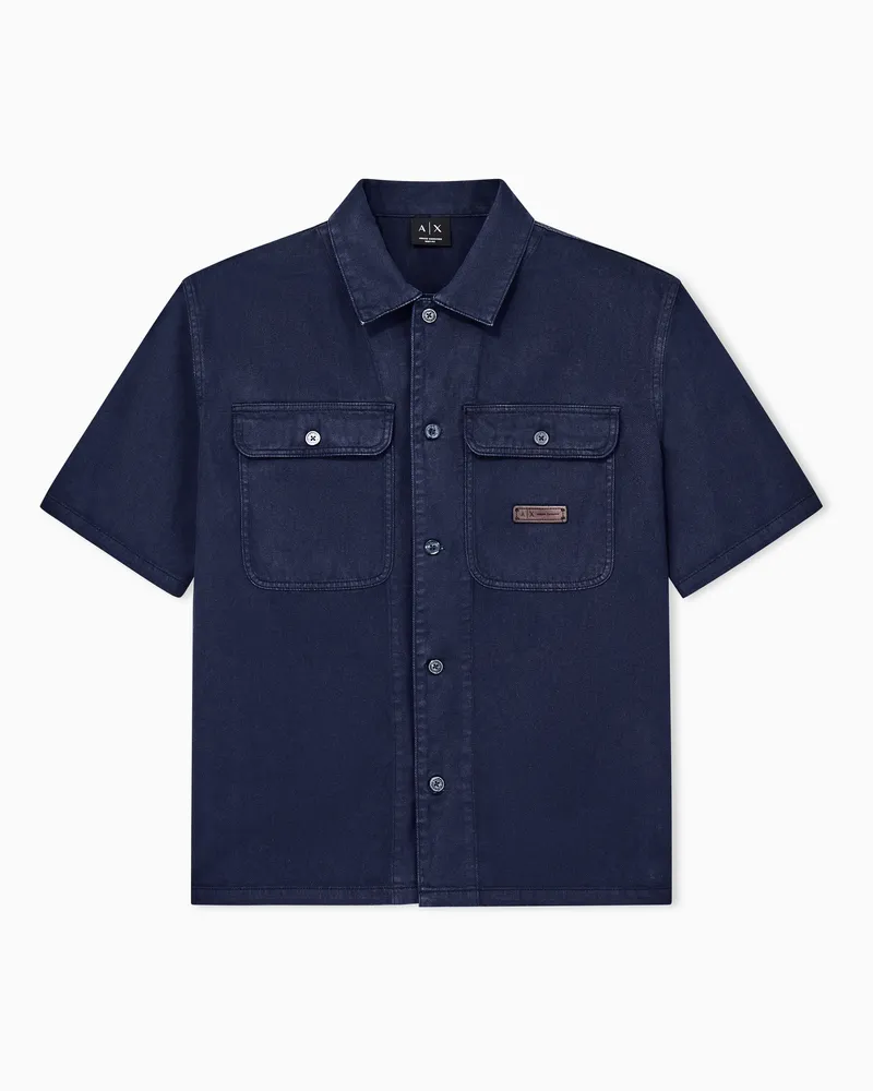 Armani Exchange Camicia over a maniche corte in cotone con tasche Blu