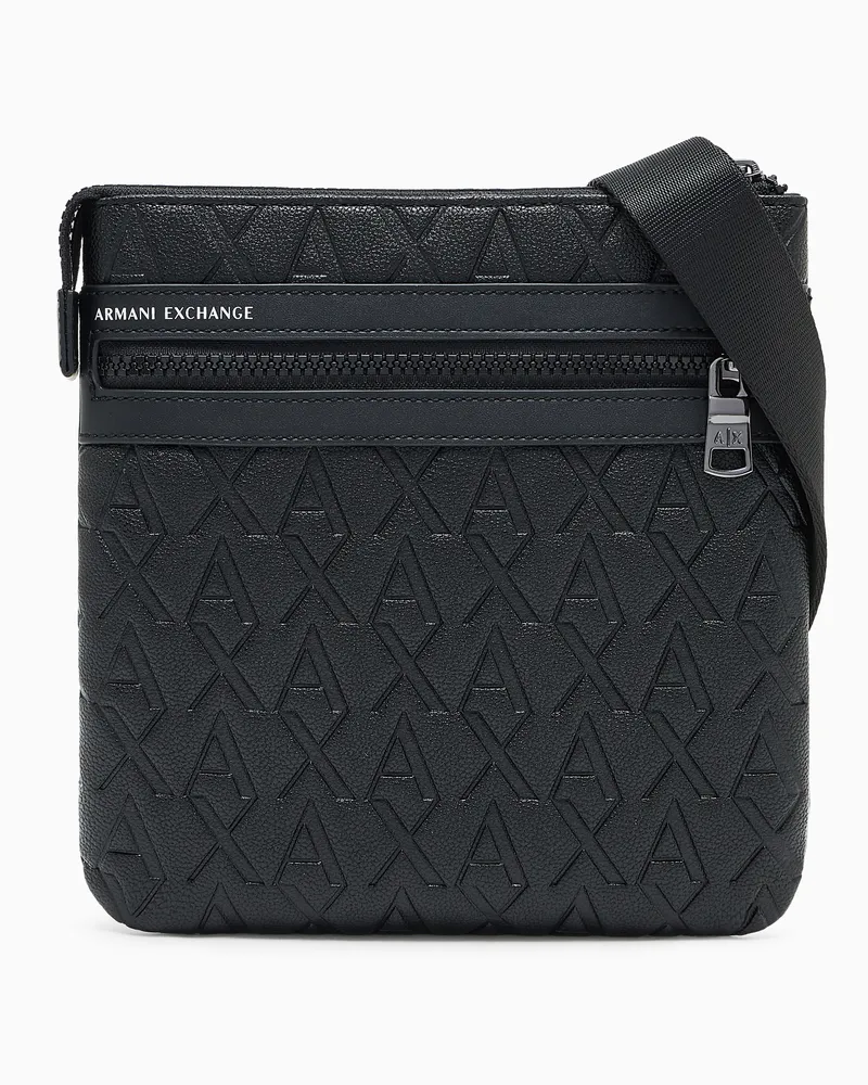 Armani Exchange Borsa con tracolla in ecopelle con logo in rilievo Nero