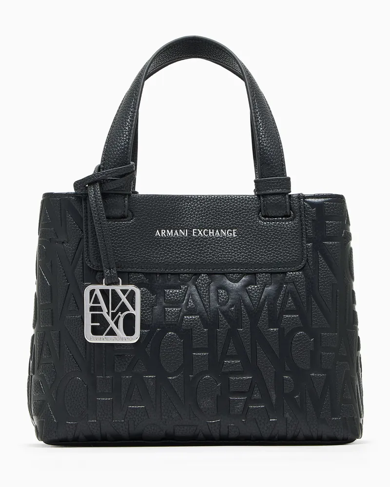 Armani Exchange Shopper tessuto tecnico con logo allover impresso Nero