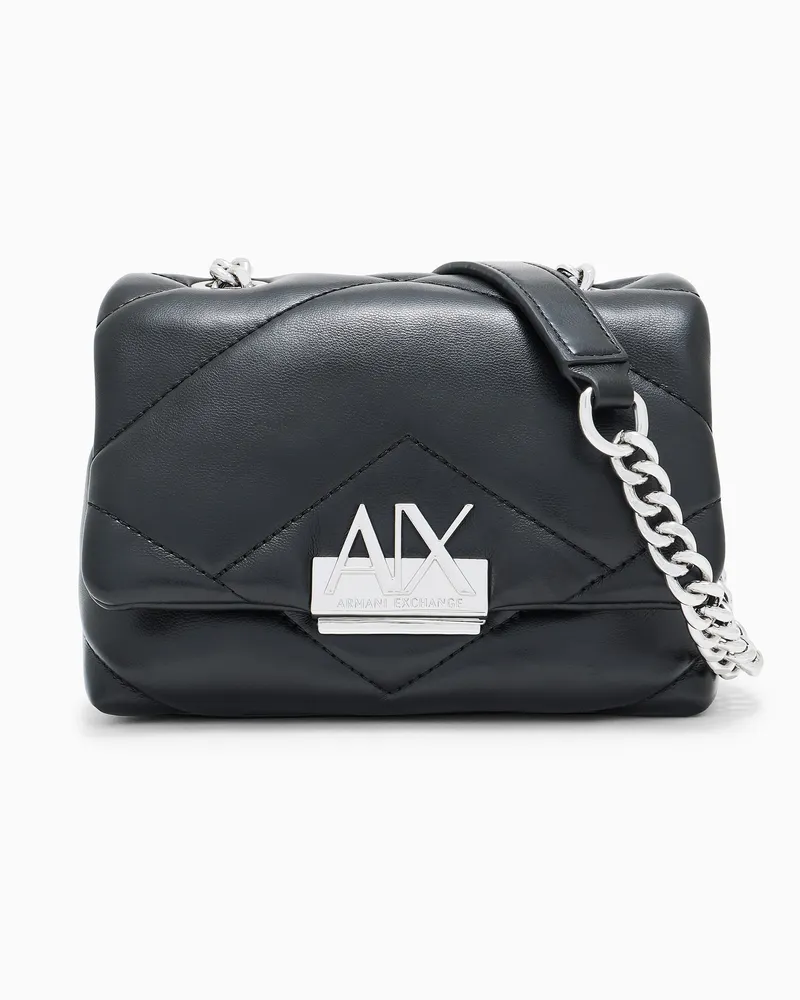 Armani Exchange Mini borsa trapuntata con logo e tracolla a catena Nero