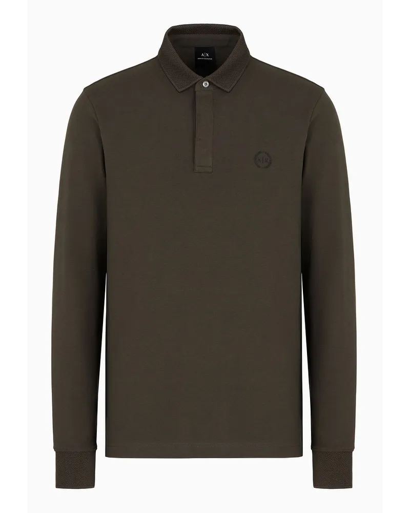 Armani Exchange OFFICIAL STORE Polo Slim Fit In Cotone Stretch A Maniche Lunghe Verde