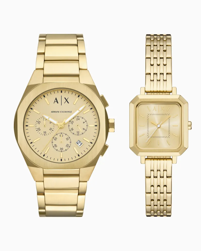 Armani Exchange Set regalo con coppia di orologi Sync Chronograph in acciaio inossidabile color oro Multicolore