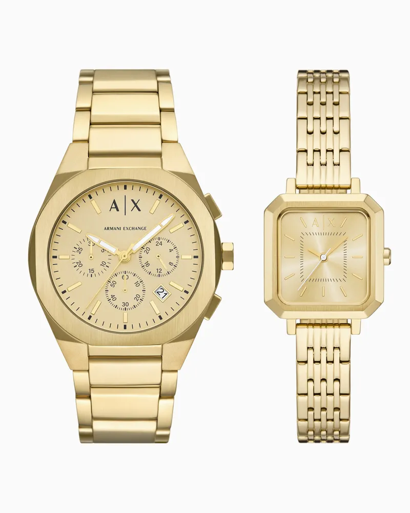 Armani Exchange Set regalo con coppia di orologi Sync Chronograph in acciaio inossidabile color oro Multicolore