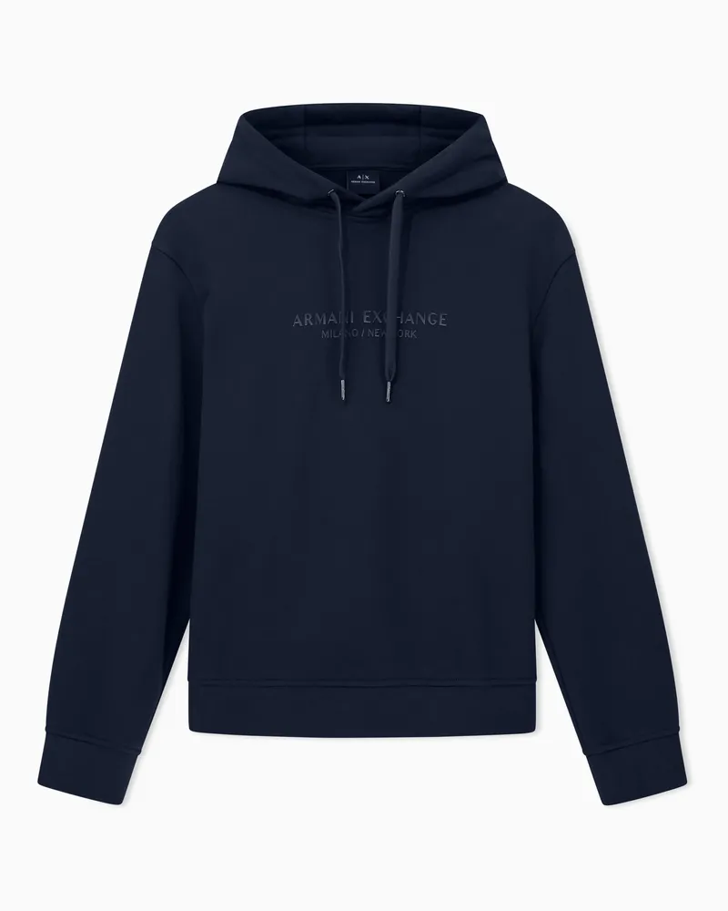 Armani Exchange Felpa con basic design e cappuccio in cotone Blu