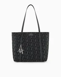 Armani Exchange OFFICIAL STORE Borsa Shopper In Con Monogram Floccato E Charm Nero