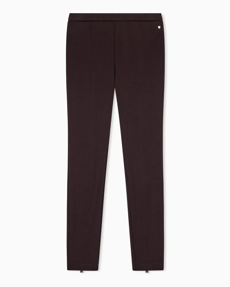 Armani Exchange Leggings Crossover in jersey a costine con zip sul fondo Marrone