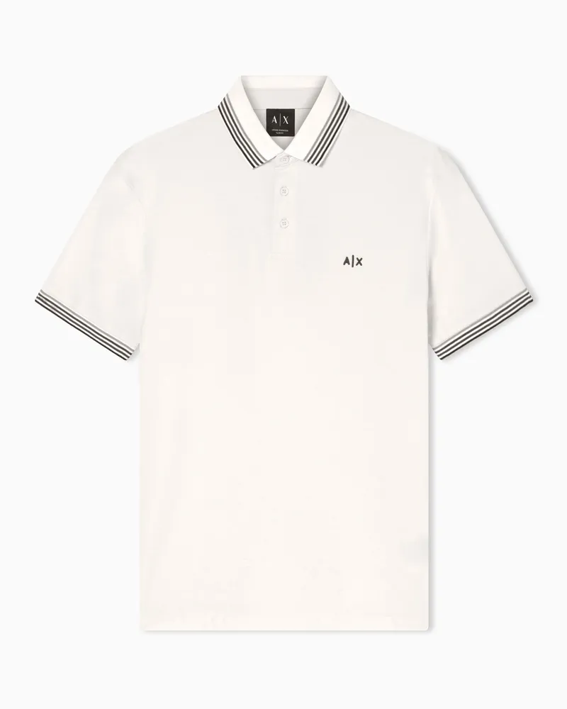 Armani Exchange Polo Classica in Piquet di Cotone Traspirante Bianco