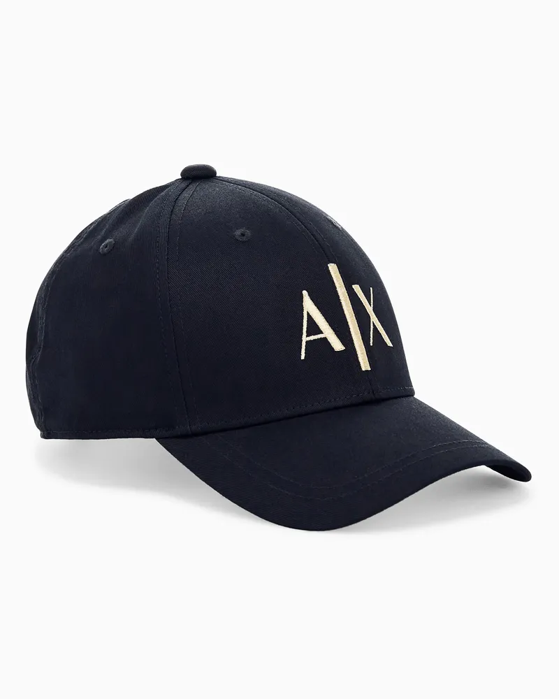Armani Exchange Cappello da baseball Black and Gold in cotone con fascia regolabile e logo Nero