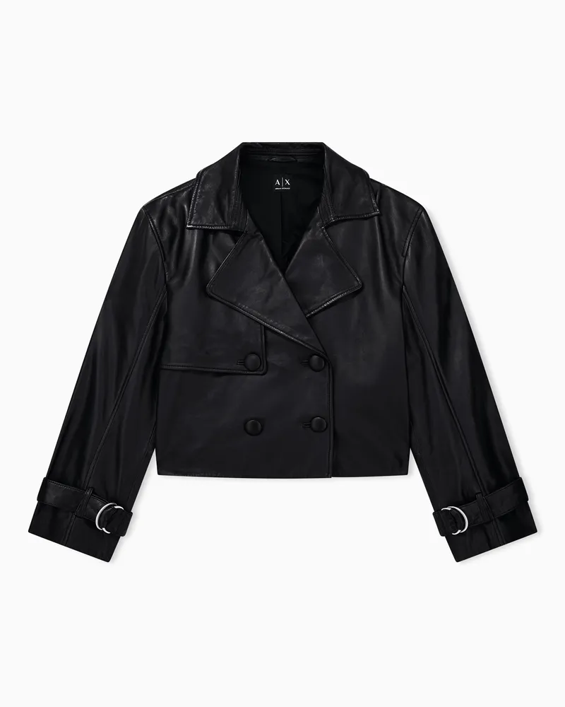 Armani Exchange Giubbotto regular fit in pelle con finitura semi anilina Nero