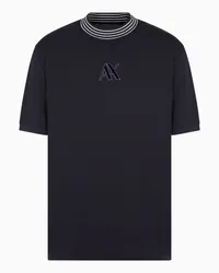 Armani Exchange OFFICIAL STORE T-shirt Regular Fit Con Girocollo A Righe In Cotone Mercerizzato Asv Blu