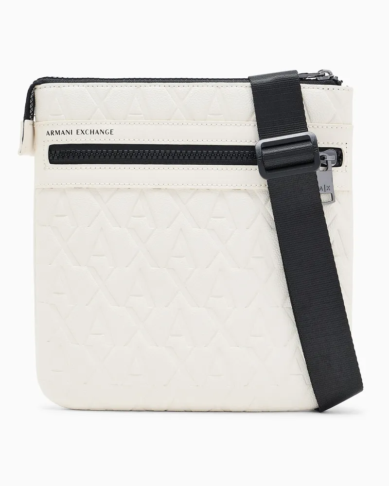 Armani Exchange Borsa a tracolla in ecopelle con texture logo Bianco