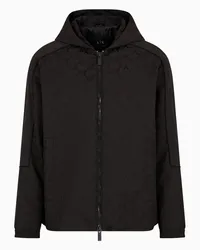 Armani Exchange OFFICIAL STORE Blouson Con Cappuccio In Tessuto Spalmato Monogram Nero