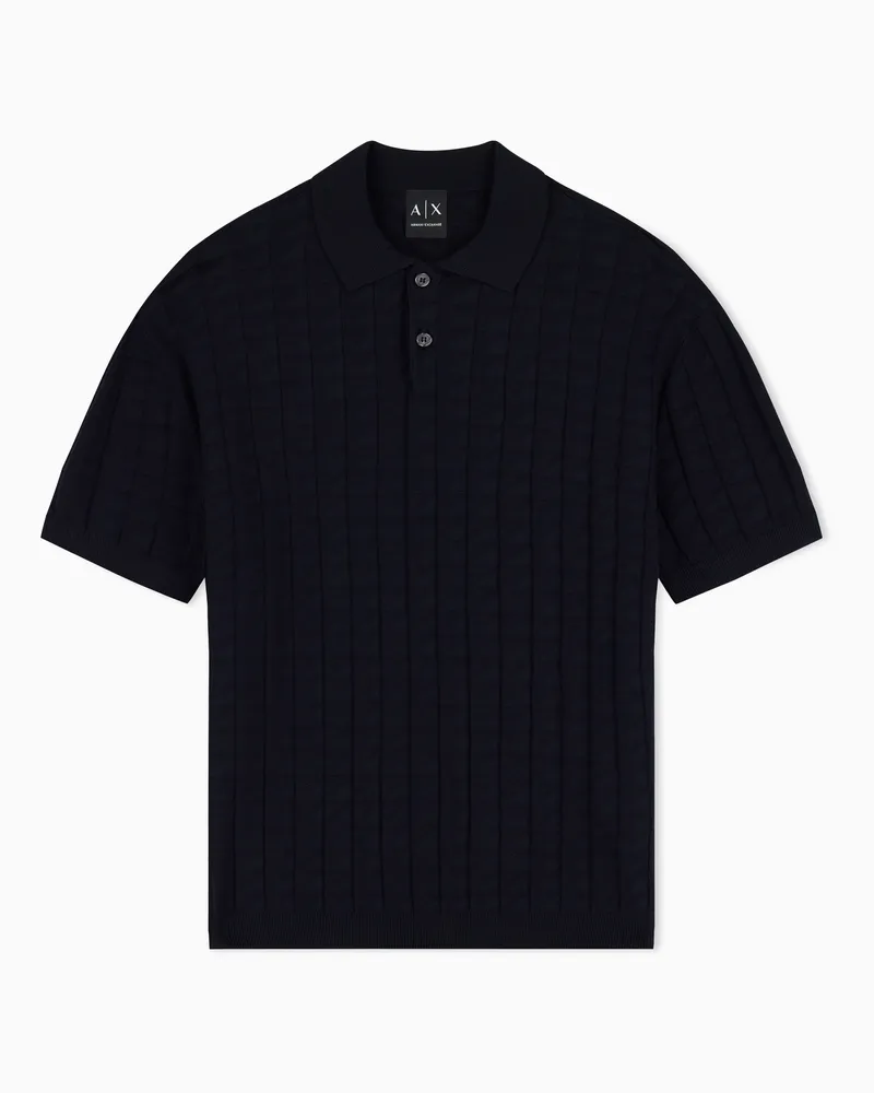 Armani Exchange Knit Polo vestibilità regular viscosa mix texture a griglia Blu