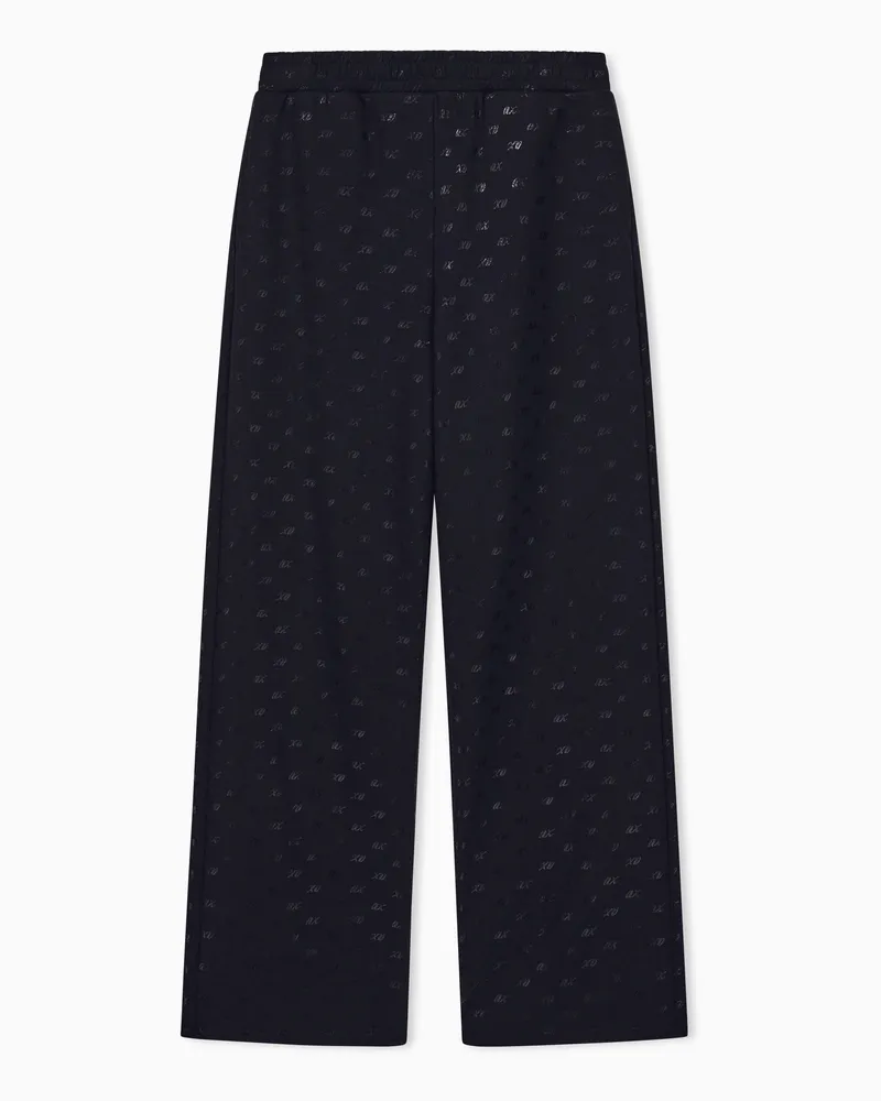 Armani Exchange Pantaloni gamba larga in jersey di cotone organico con logo Nero