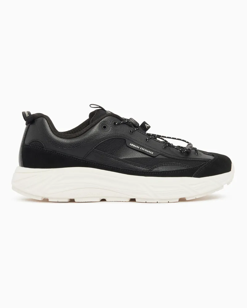 Armani Exchange Sneakers stringate in mesh e camoscio con suola massiccia Nero