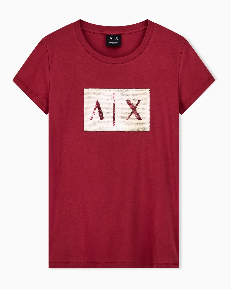 Armani Exchange T-shirt Up For Party slim in jersey con patch di paillettes Rosso