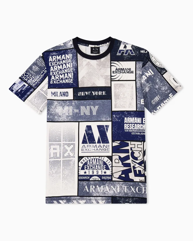 Armani Exchange T-shirt girocollo in jersey di cotone con stampa grafica Fantasia
