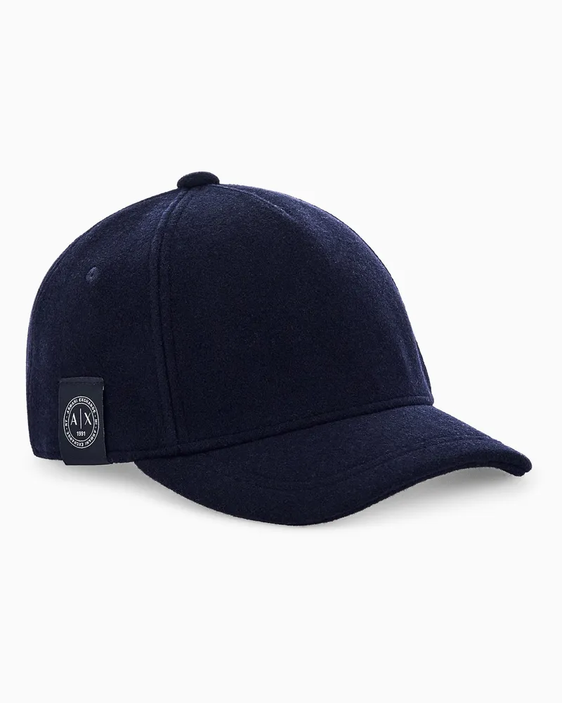 Armani Exchange Cappello da baseball in misto lana con visiera curva Blu