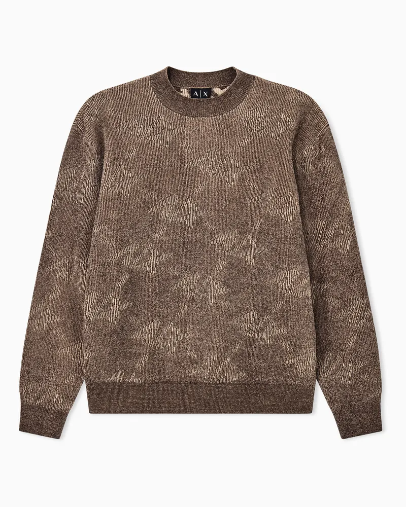 Armani Exchange Pullover girocollo con logo all over e bordi a costine Marrone