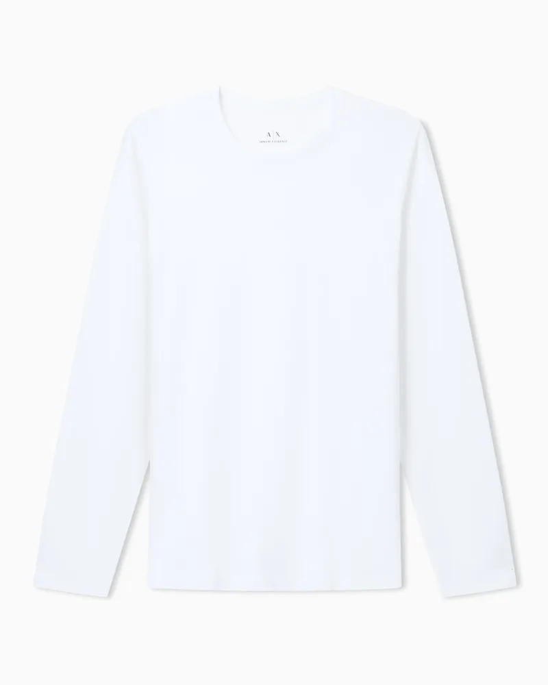 Armani Exchange T-shirt a Maniche Lunghe in Jersey di Cotone Pima Bianco
