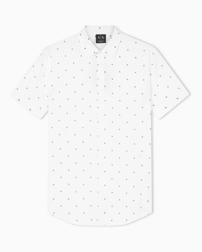 Armani Exchange Camicia Slim Fit in Popeline Stretch Bianco
